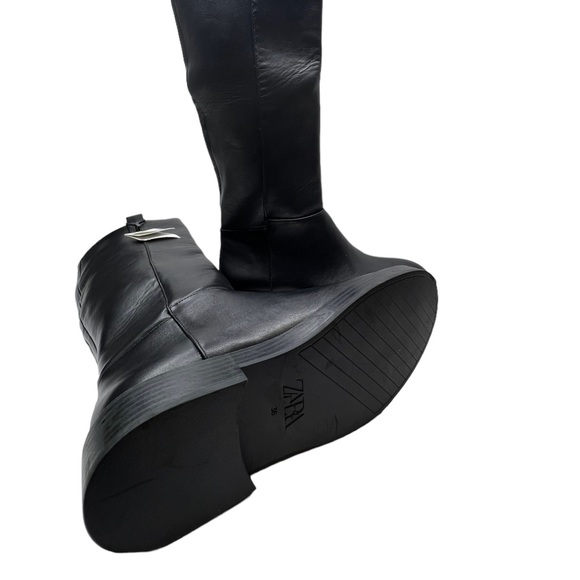 Zara Leather Tall Riding Pull-on Boots Black Size US 6 - Picture 11 of 12